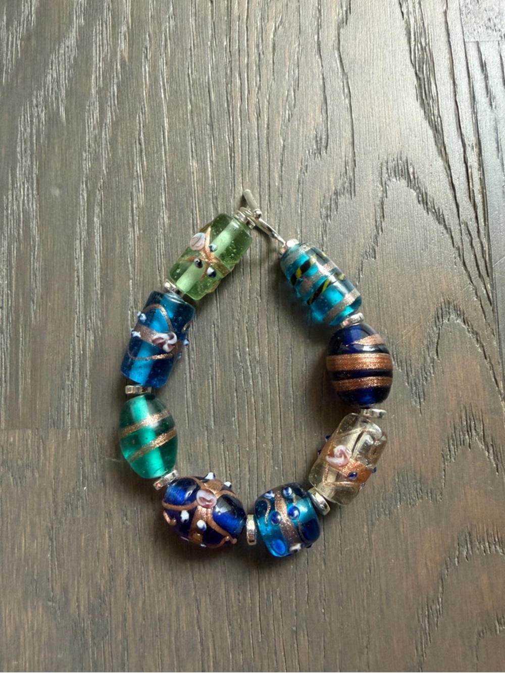 Aqua glass murano bead bracelet made by urs truly :)